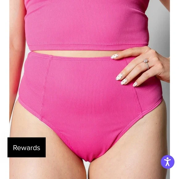 Kortni Jeane retro style. high-waist, strawberry print swim bottoms. XL. - Picture 6 of 6